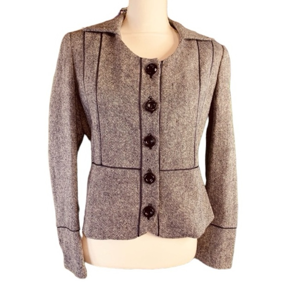 Ashro Women Size 8 Gray Black Tweed Wool Blend 5-Button Blazer Jacket